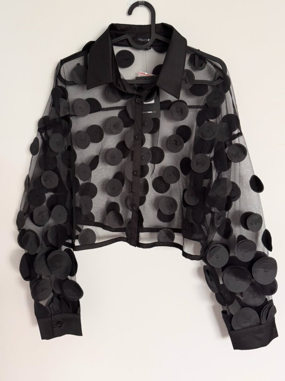 Fashion Nova See My Spot Mesh Polka Dot Crop Top NWT Size Large - Picture 4 of 7
